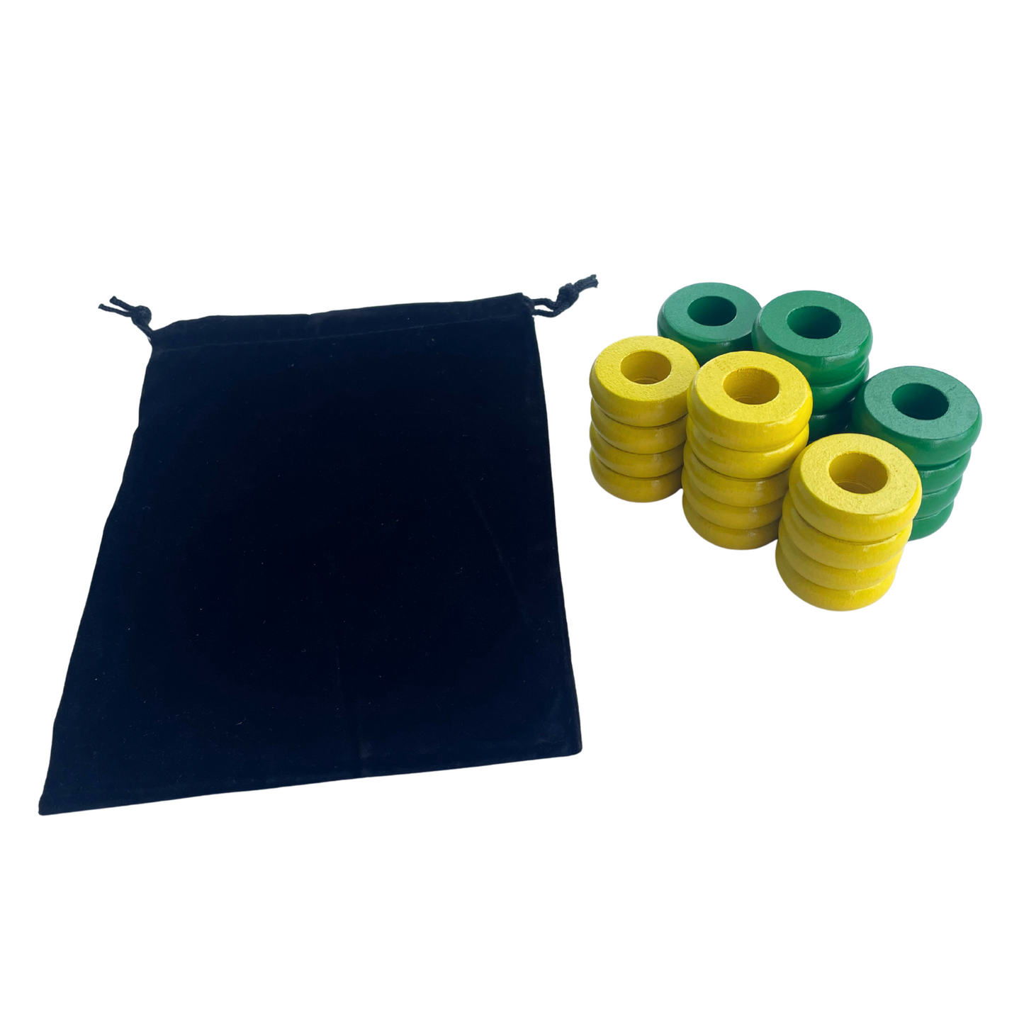 32 Green and Yellow Carrom / Pichenotte Rings - (Green / Yellow / Natural / Black / White) - Anneaux De Pichenottes - Game Accessories / Accessoires De Jeu - Carrom Canada