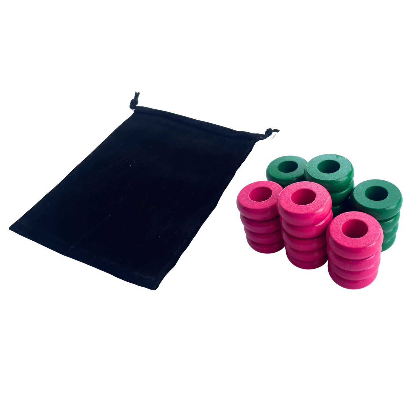 32 Green and Pink Carrom / Pichenotte Rings - (Green / Pink / Natural / Black / White) - Anneaux De Pichenottes - Game Accessories / Accessoires De Jeu - Carrom Canada