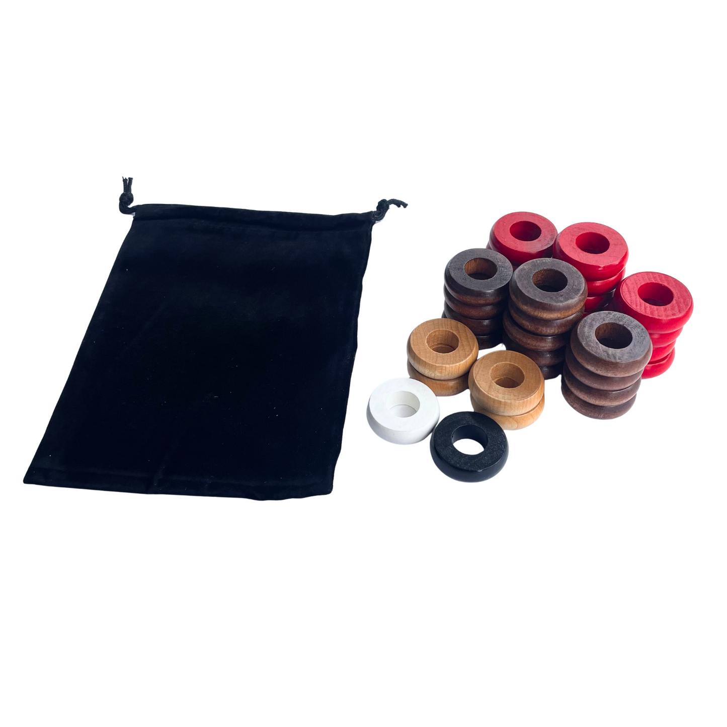 32 Red and Walnut Carrom / Pichenotte Rings - (Red / Walnut / Natural / Black / White) - Anneaux De Pichenottes - Game Accessories / Accessoires De Jeu - Carrom Canada
