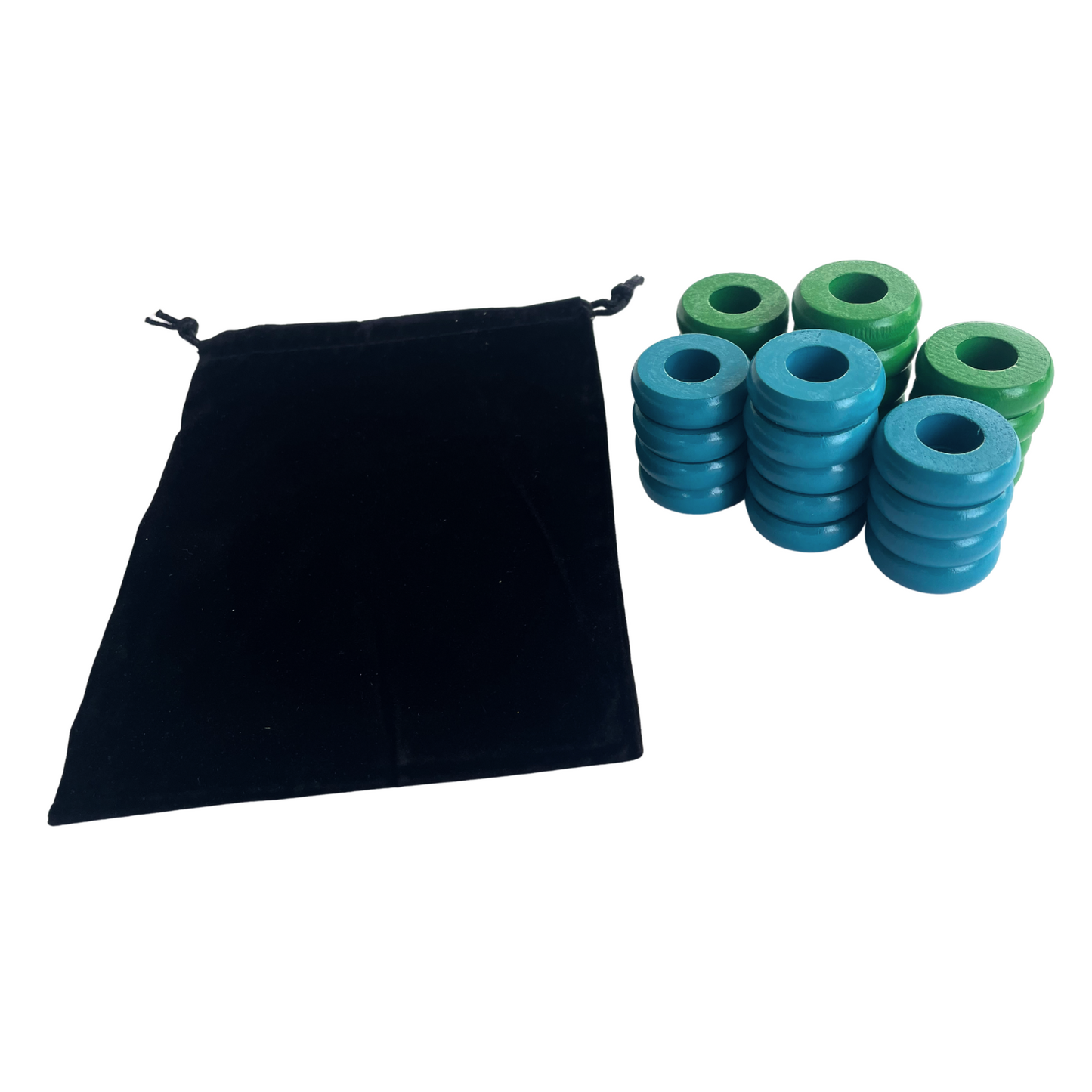 32 Green and Light Blue Carrom / Pichenotte Rings - (Green / Light Blue / Natural / Black / White) - Anneaux De Pichenottes - Game Accessories / Accessoires De Jeu - Carrom Canada