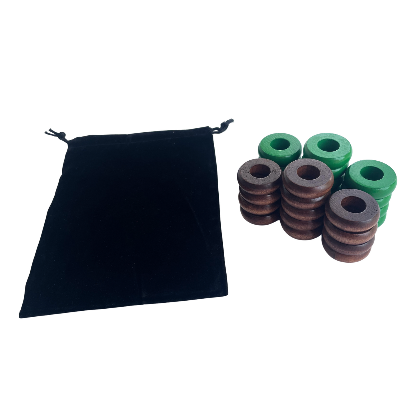 32 Green and Walnut Carrom / Pichenotte Rings - (Green / Walnut / Natural / Black / White) - Anneaux De Pichenottes - Game Accessories / Accessoires De Jeu - Carrom Canada