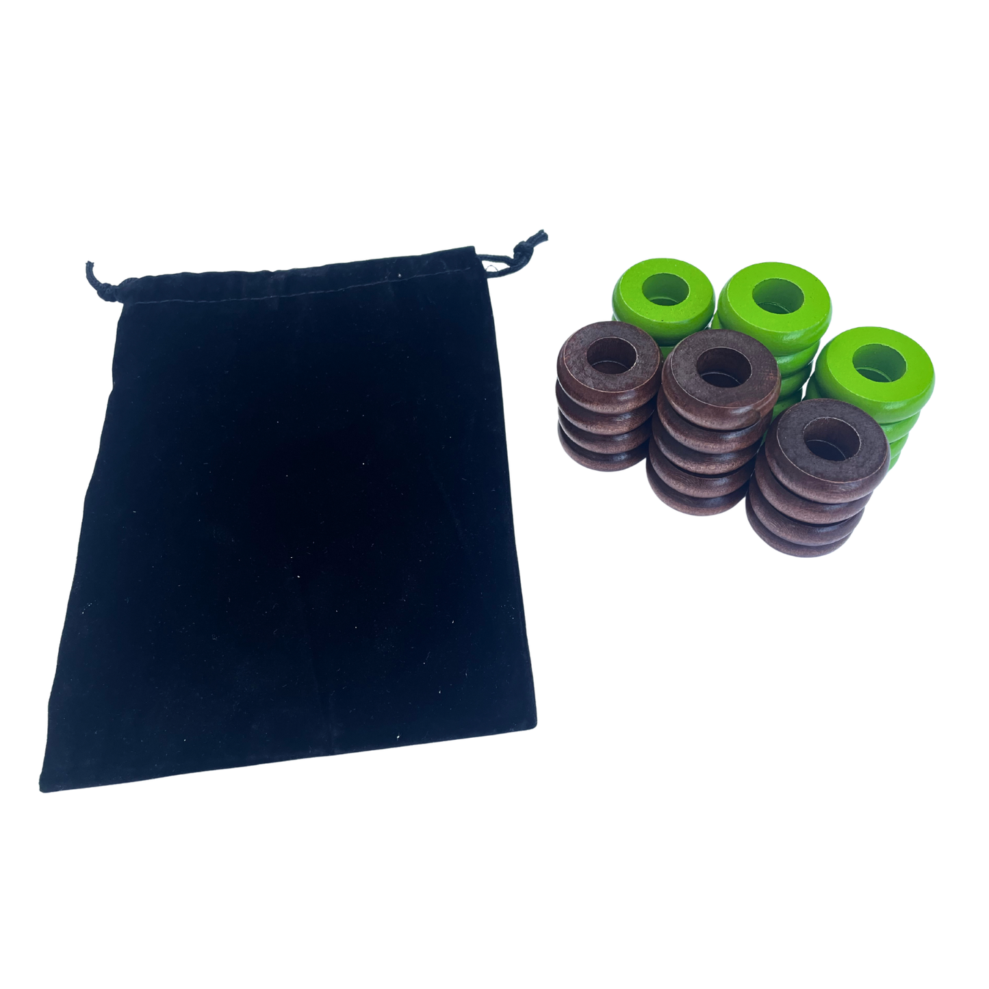 32 Lime Green and Walnut Carrom / Pichenotte Rings - (Lime Green / Walnut / Natural / Black / White) - Anneaux De Pichenottes - Game Accessories / Accessoires De Jeu - Carrom Canada