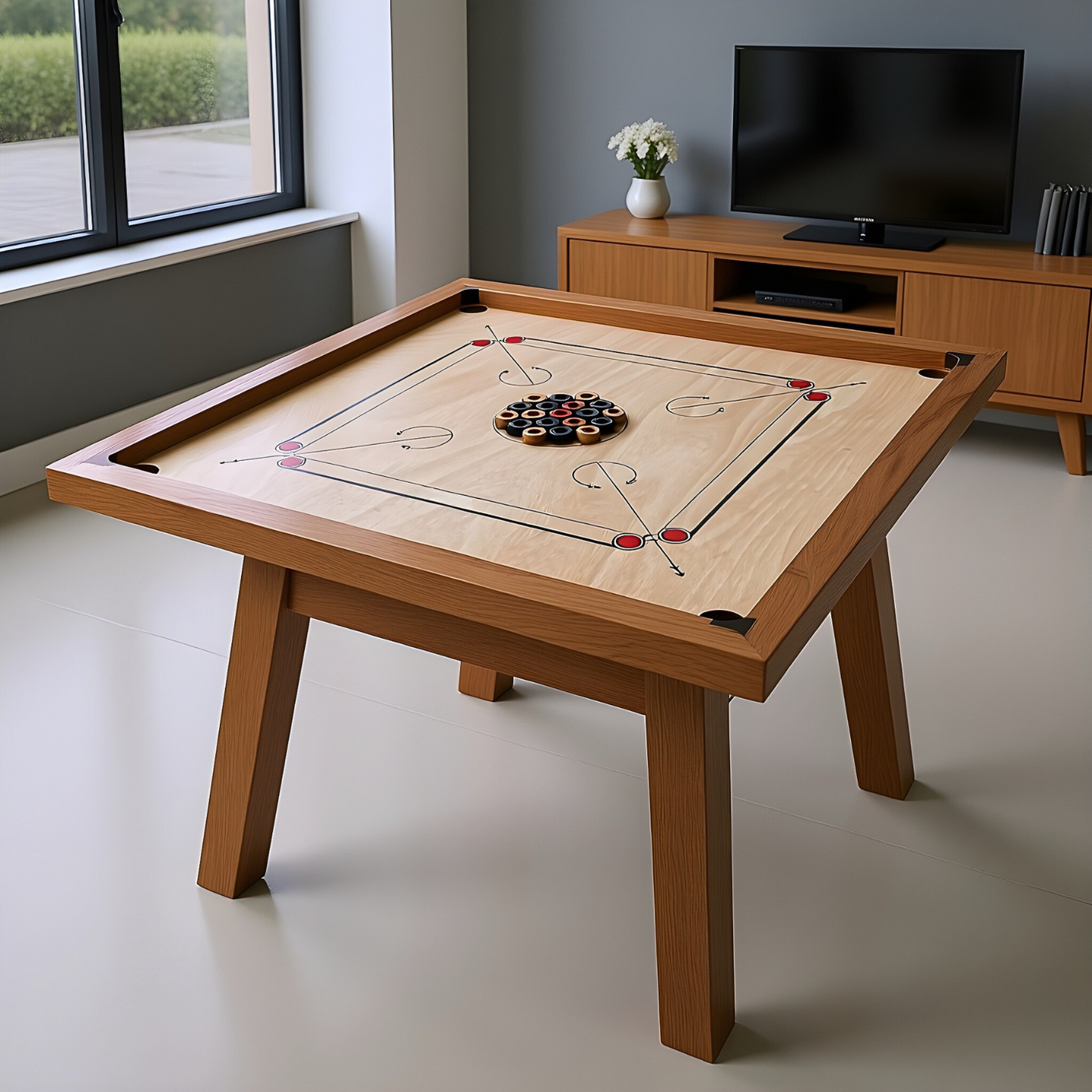 30 Traditional Carrom Board Game Coins (13 Black Coins / 13 Natural Coins / 2 Red Queens / 2 White Strikers)