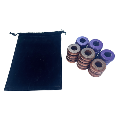 32 Purple and Walnut Carrom / Pichenotte Rings - (Purple / Walnut / Natural / Black / White) - Anneaux De Pichenottes - Game Accessories / Accessoires De Jeu - Carrom Canada