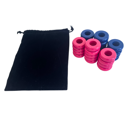 32 Blue and Pink Carrom / Pichenotte Rings - (Blue / Pink / Natural / Black / White) - Anneaux De Pichenottes - Game Accessories / Accessoires De Jeu - Carrom Canada