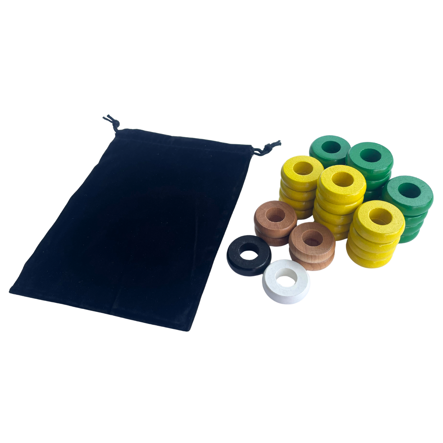 32 Green and Yellow Carrom / Pichenotte Rings - (Green / Yellow / Natural / Black / White) - Anneaux De Pichenottes - Game Accessories / Accessoires De Jeu - Carrom Canada