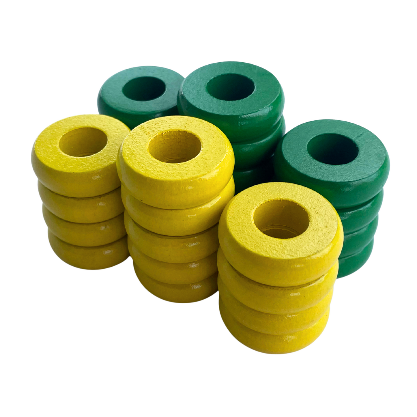 32 Green and Yellow Carrom / Pichenotte Rings - (Green / Yellow / Natural / Black / White) - Anneaux De Pichenottes - Game Accessories / Accessoires De Jeu - Carrom Canada