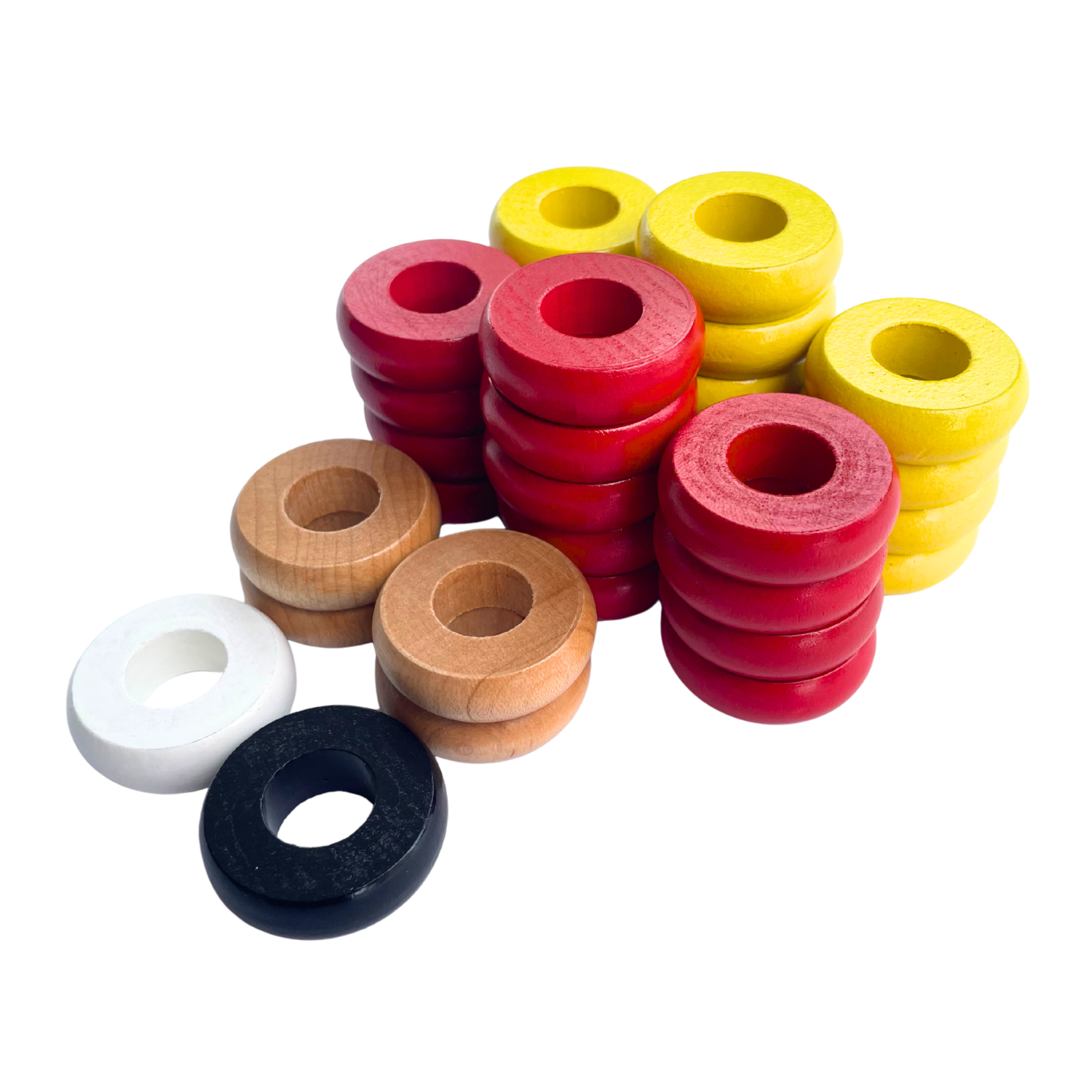 32 Red and Yellow Carrom / Pichenotte Rings - (Red / Yellow / Natural / Black / White) - Anneaux De Pichenottes - Game Accessories / Accessoires De Jeu - Carrom Canada