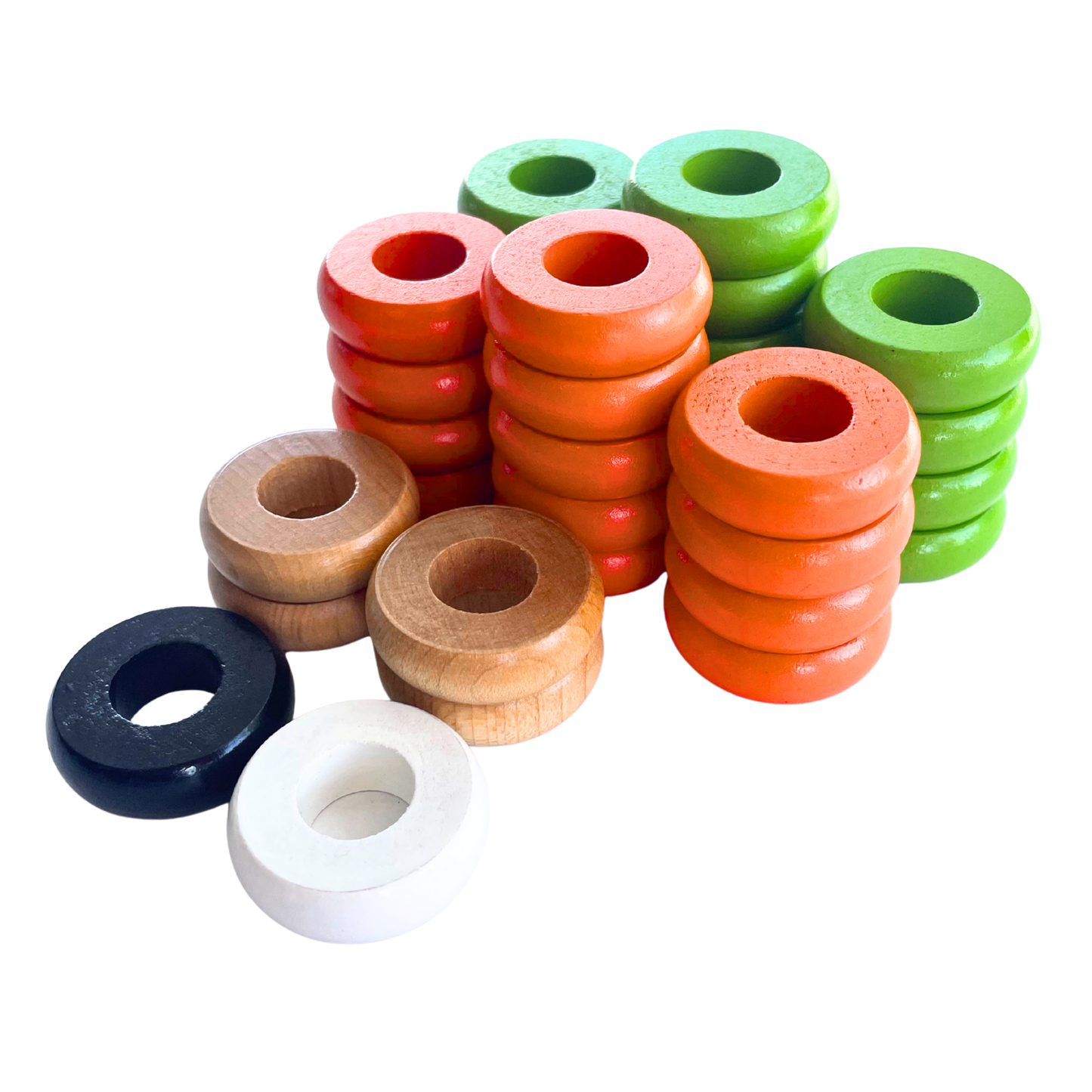 32 Orange and Lime Green Carrom / Pichenotte Rings - (Orange / Lime Green / Natural / Black / White) - Anneaux De Pichenottes - Game Accessories / Accessoires De Jeu - Carrom Canada