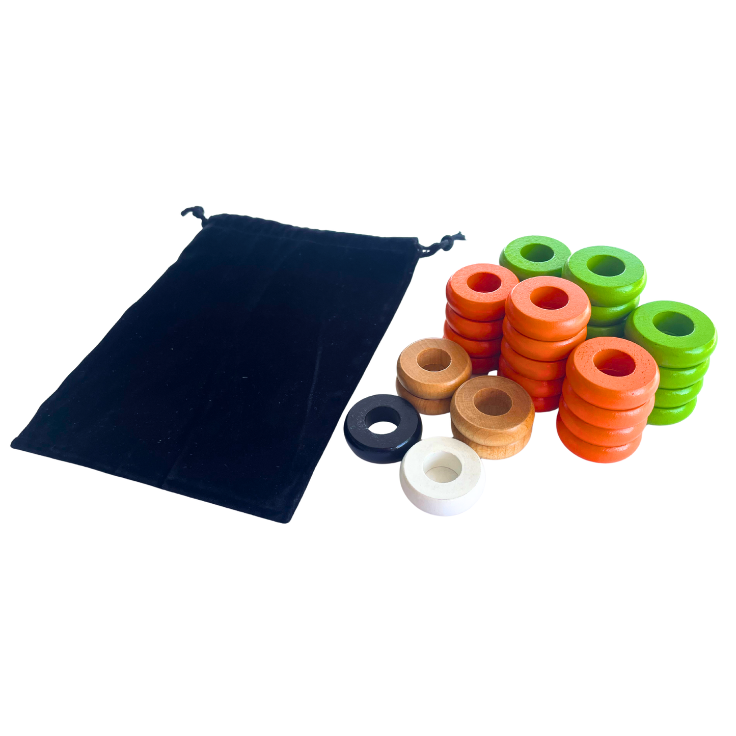32 Orange and Lime Green Carrom / Pichenotte Rings - (Orange / Lime Green / Natural / Black / White) - Anneaux De Pichenottes - Game Accessories / Accessoires De Jeu - Carrom Canada