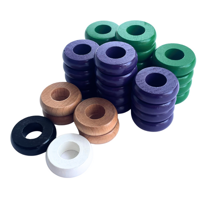 32 Green and Purple Carrom / Pichenotte Rings - (Green / Purple / Natural / Black / White) - Anneaux De Pichenottes - Game Accessories / Accessoires De Jeu - Carrom Canada
