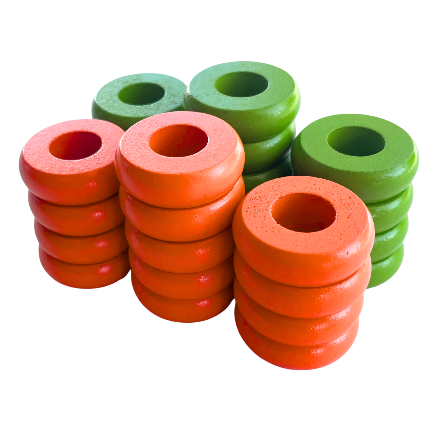 32 Orange and Lime Green Carrom / Pichenotte Rings - (Orange / Lime Green / Natural / Black / White) - Anneaux De Pichenottes - Game Accessories / Accessoires De Jeu - Carrom Canada