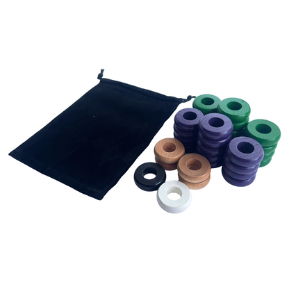 32 Green and Purple Carrom / Pichenotte Rings - (Green / Purple / Natural / Black / White) - Anneaux De Pichenottes - Game Accessories / Accessoires De Jeu - Carrom Canada