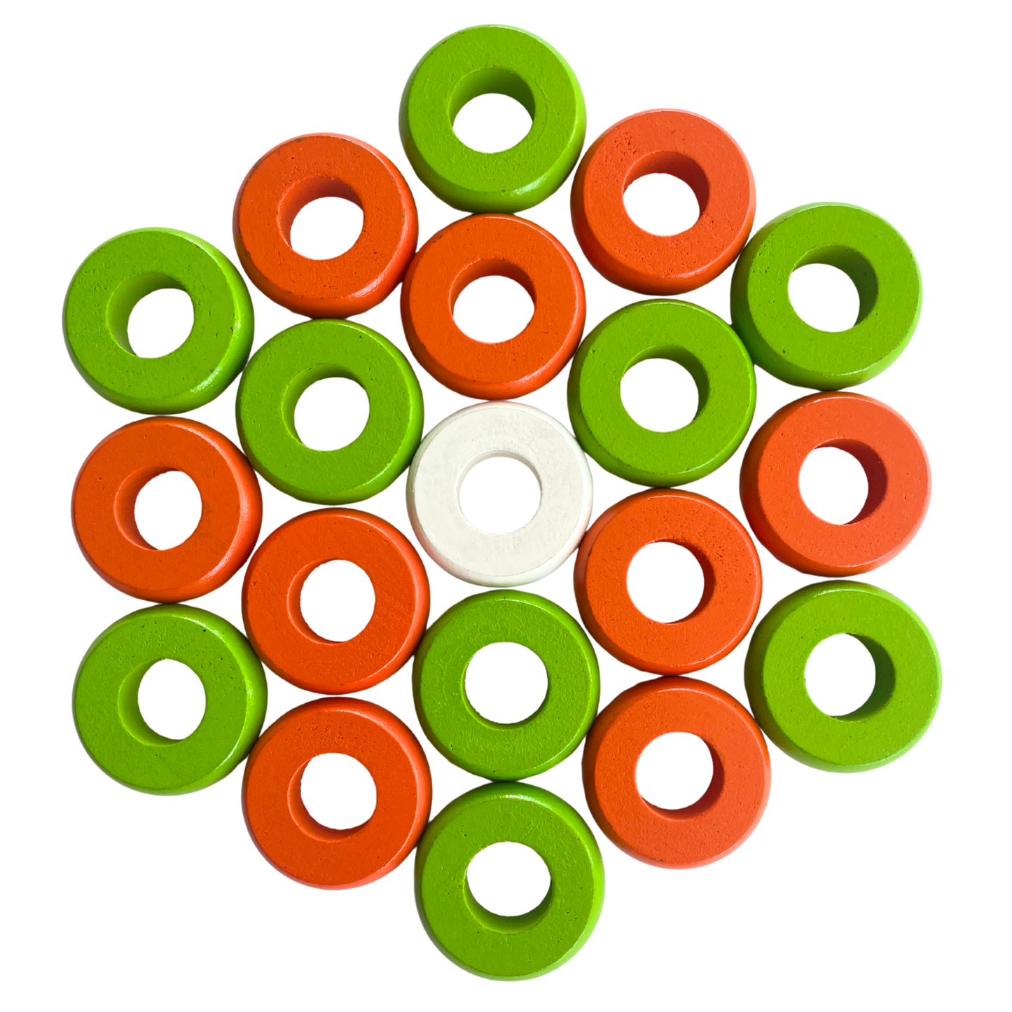 32 Orange and Lime Green Carrom / Pichenotte Rings - (Orange / Lime Green / Natural / Black / White) - Anneaux De Pichenottes - Game Accessories / Accessoires De Jeu - Carrom Canada