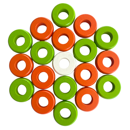 32 Orange and Lime Green Carrom / Pichenotte Rings - (Orange / Lime Green / Natural / Black / White) - Anneaux De Pichenottes - Game Accessories / Accessoires De Jeu - Carrom Canada