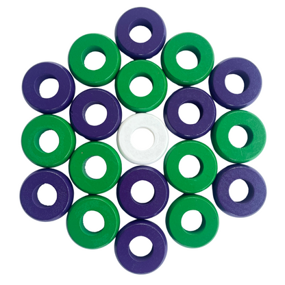 32 Green and Purple Carrom / Pichenotte Rings - (Green / Purple / Natural / Black / White) - Anneaux De Pichenottes - Game Accessories / Accessoires De Jeu - Carrom Canada