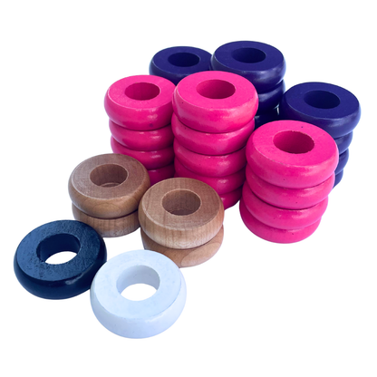 32 Purple and Pink Carrom / Pichenotte Rings - (Purple / Pink / Natural / Black / White) - Anneaux De Pichenottes - Game Accessories / Accessoires De Jeu - Carrom Canada