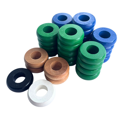 32 Green and Blue Carrom / Pichenotte Rings - (Green / Blue / Natural / Black / White) - Anneaux De Pichenottes - Game Accessories / Accessoires De Jeu - Carrom Canada