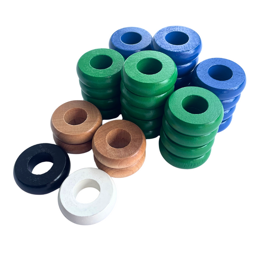 32 Green and Blue Carrom / Pichenotte Rings - (Green / Blue / Natural / Black / White) - Anneaux De Pichenottes - Game Accessories / Accessoires De Jeu - Carrom Canada