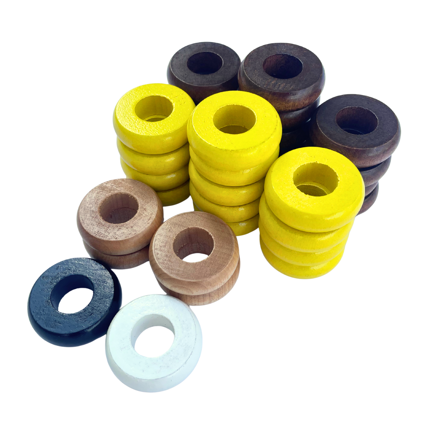 32 Yellow and Walnut Carrom / Pichenotte Rings - (Yellow / Walnut / Natural / Black / White) - Anneaux De Pichenottes - Game Accessories / Accessoires De Jeu - Carrom Canada
