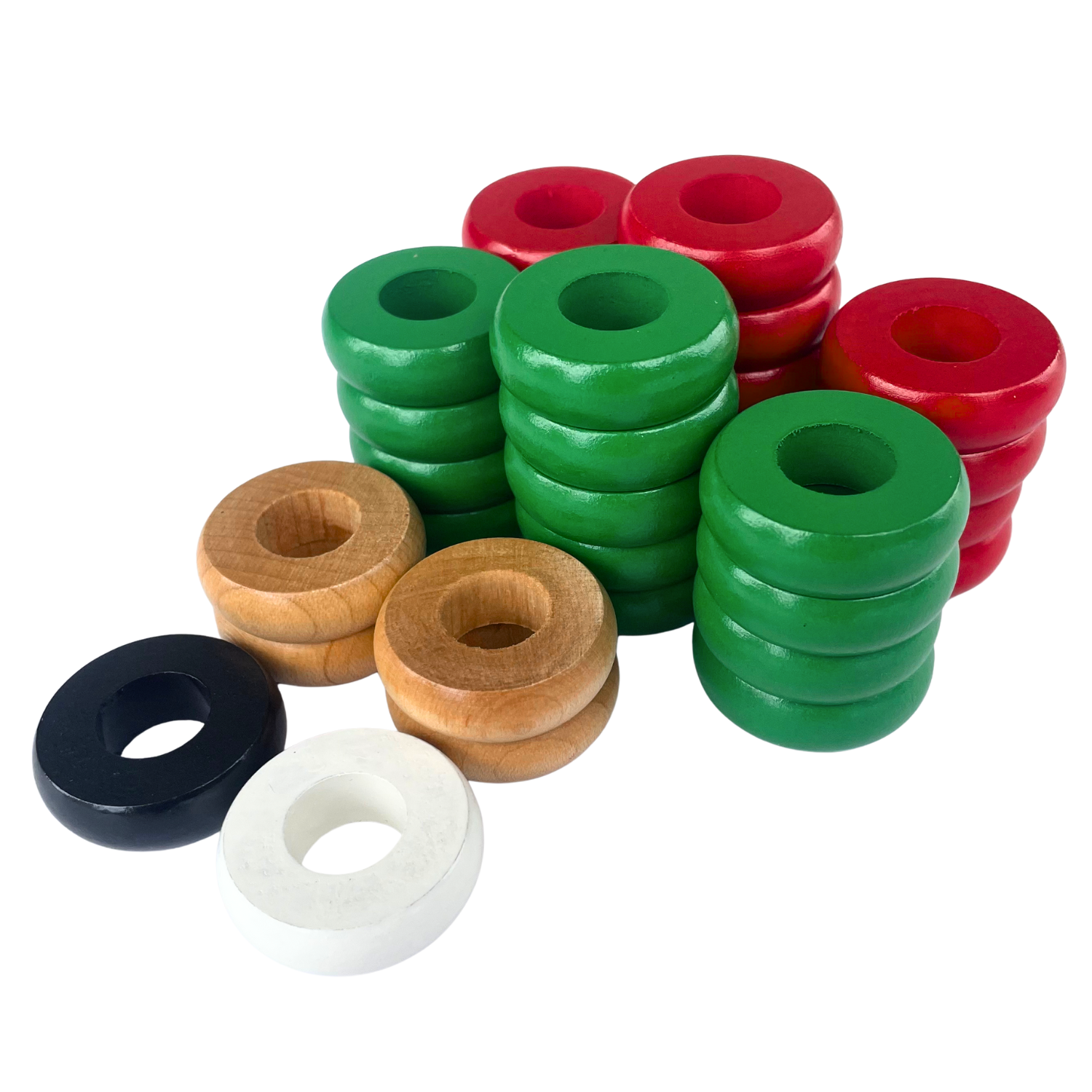 32 Red and Green Carrom / Pichenotte Rings - (Red / Green/ Natural/ Black / White) - Anneaux De Pichenottes - Game Accessories / Accessoires De Jeu - Carrom Canada