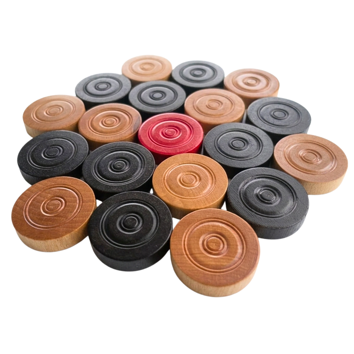 22 Traditional Carrom Board Game Men (10 Black Men / 10 Natural Men / 2 Red Queens)