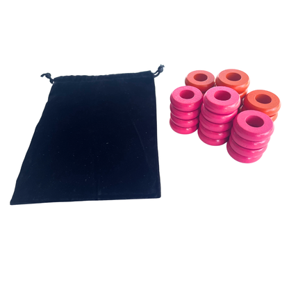 32 Orange and Pink Carrom / Pichenotte Rings - (Orange / Pink / Natural / Black / White) - Anneaux De Pichenottes - Game Accessories / Accessoires De Jeu - Carrom Canada