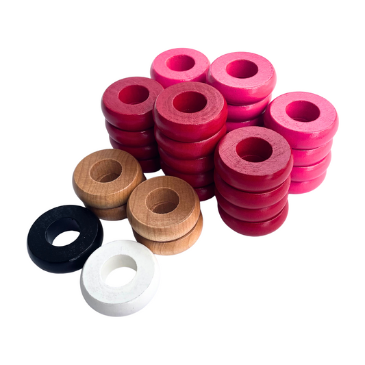 32 Red and Pink Carrom / Pichenotte Rings - (Red / Pink / Natural / Black / White) - Anneaux De Pichenottes - Game Accessories / Accessoires De Jeu - Carrom Canada