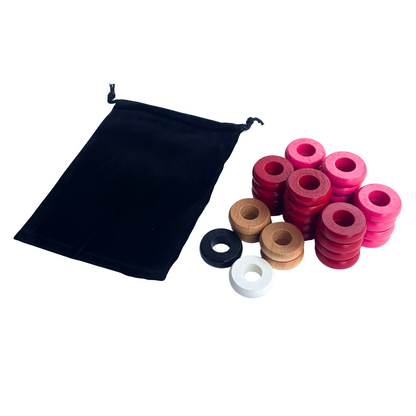 32 Red and Pink Carrom / Pichenotte Rings - (Red / Pink / Natural / Black / White) - Anneaux De Pichenottes - Game Accessories / Accessoires De Jeu - Carrom Canada