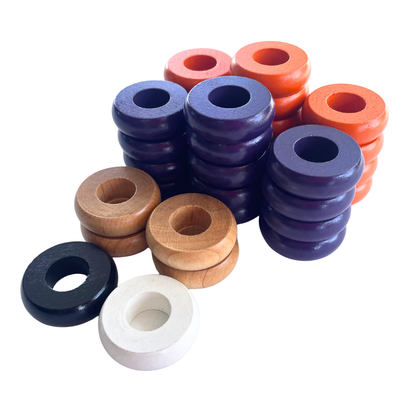 32 Orange and Purple Carrom / Pichenotte Rings - (Orange / Purple / Natural / Black / White) - Anneaux De Pichenottes - Game Accessories / Accessoires De Jeu - Carrom Canada