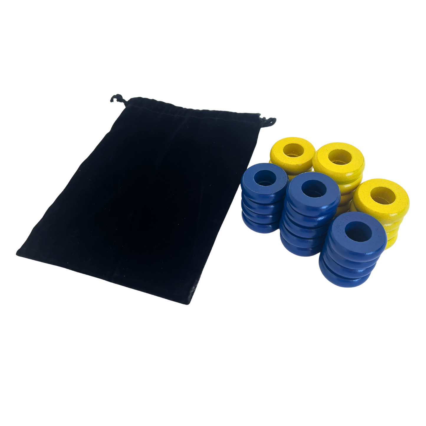 32 Blue and Yellow Carrom / Pichenotte Rings - (Blue / Yellow / Natural / Black / White) - Anneaux De Pichenottes - Game Accessories / Accessoires De Jeu - Carrom Canada