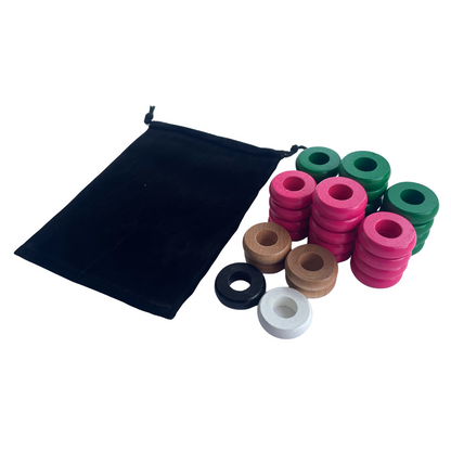 32 Green and Pink Carrom / Pichenotte Rings - (Green / Pink / Natural / Black / White) - Anneaux De Pichenottes - Game Accessories / Accessoires De Jeu - Carrom Canada