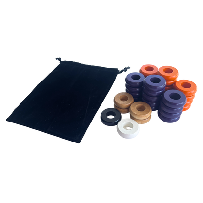 32 Orange and Purple Carrom / Pichenotte Rings - (Orange / Purple / Natural / Black / White) - Anneaux De Pichenottes - Game Accessories / Accessoires De Jeu - Carrom Canada