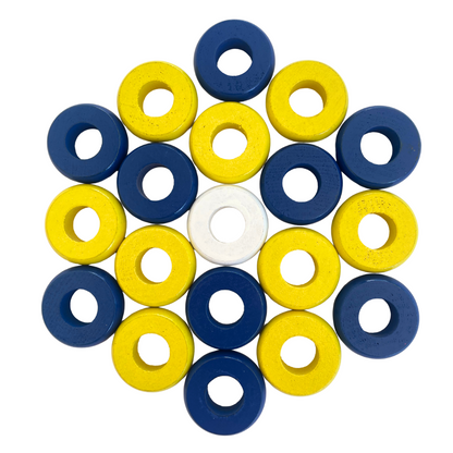 32 Blue and Yellow Carrom / Pichenotte Rings - (Blue / Yellow / Natural / Black / White) - Anneaux De Pichenottes - Game Accessories / Accessoires De Jeu - Carrom Canada