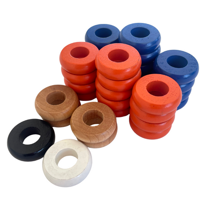 32 Blue and Orange Carrom / Pichenotte Rings - (Blue / Orange / Natural / Black / White) - Anneaux De Pichenottes - Game Accessories / Accessoires De Jeu - Carrom Canada