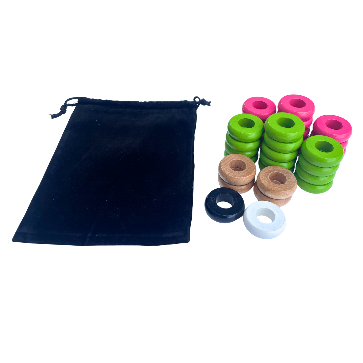 32 Pink and Lime Green Carrom / Pichenotte Rings - (Pink / Lime Green / Natural / Black / White) - Anneaux De Pichenottes - Game Accessories / Accessoires De Jeu - Carrom Canada