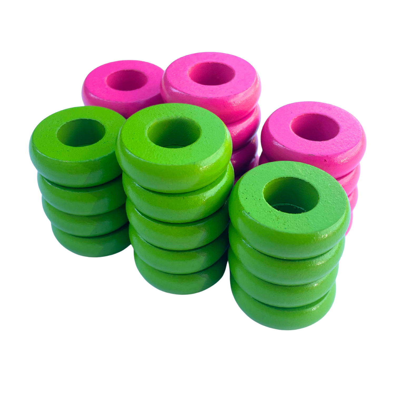32 Pink and Lime Green Carrom / Pichenotte Rings - (Pink / Lime Green / Natural / Black / White) - Anneaux De Pichenottes - Game Accessories / Accessoires De Jeu - Carrom Canada