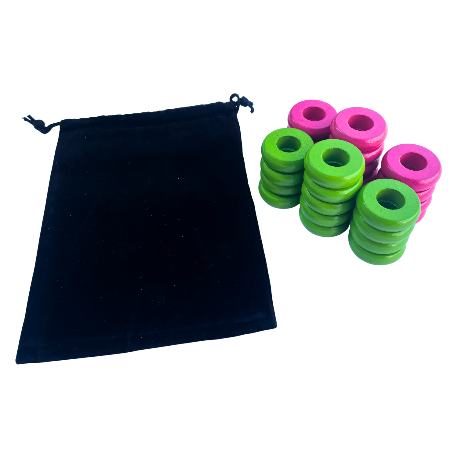 32 Pink and Lime Green Carrom / Pichenotte Rings - (Pink / Lime Green / Natural / Black / White) - Anneaux De Pichenottes - Game Accessories / Accessoires De Jeu - Carrom Canada