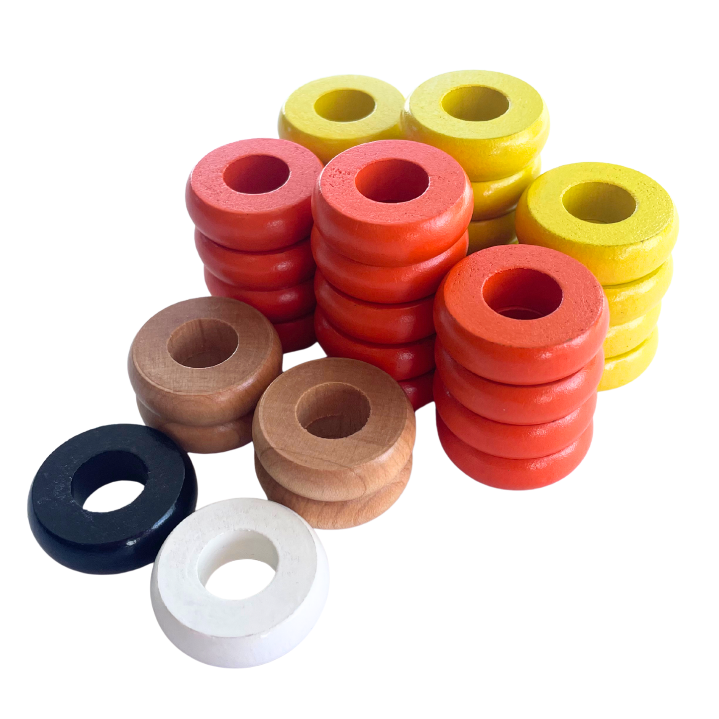 32 Orange and Yellow Carrom / Pichenotte Rings - (Orange / Yellow / Natural / Black / White) - Anneaux De Pichenottes - Game Accessories / Accessoires De Jeu - Carrom Canada