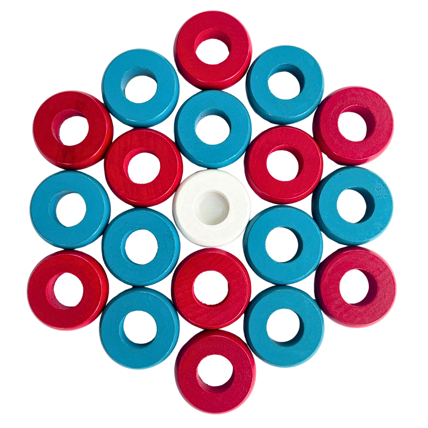 32 Red and Light Blue Carrom / Pichenotte Rings - (Red / Light Blue / Natural / Black / White) - Anneaux De Pichenottes - Game Accessories / Accessoires De Jeu - Carrom Canada
