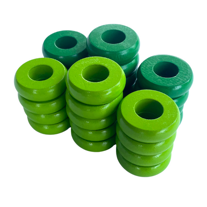 32 Green and Lime Green Carrom / Pichenotte Rings - (Green / Lime Green / Natural / Black / White) - Anneaux De Pichenottes - Game Accessories / Accessoires De Jeu - Carrom Canada