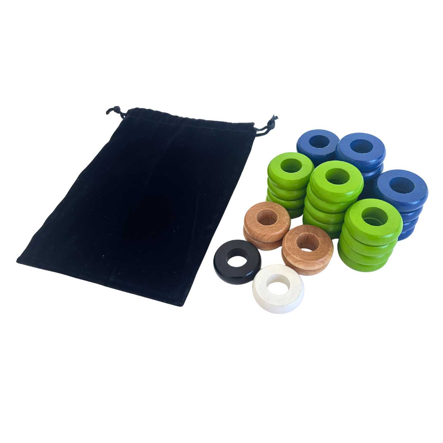 32 Blue and Lime Green Carrom / Pichenotte Rings - (Blue / Lime Green / Natural / Black / White) - Anneaux De Pichenottes - Game Accessories / Accessoires De Jeu - Carrom Canada