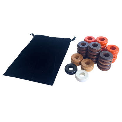 32 Orange and Walnut Carrom / Pichenotte Rings - (Orange / Walnut / Natural / Black / White) - Anneaux De Pichenottes - Game Accessories / Accessoires De Jeu - Carrom Canada