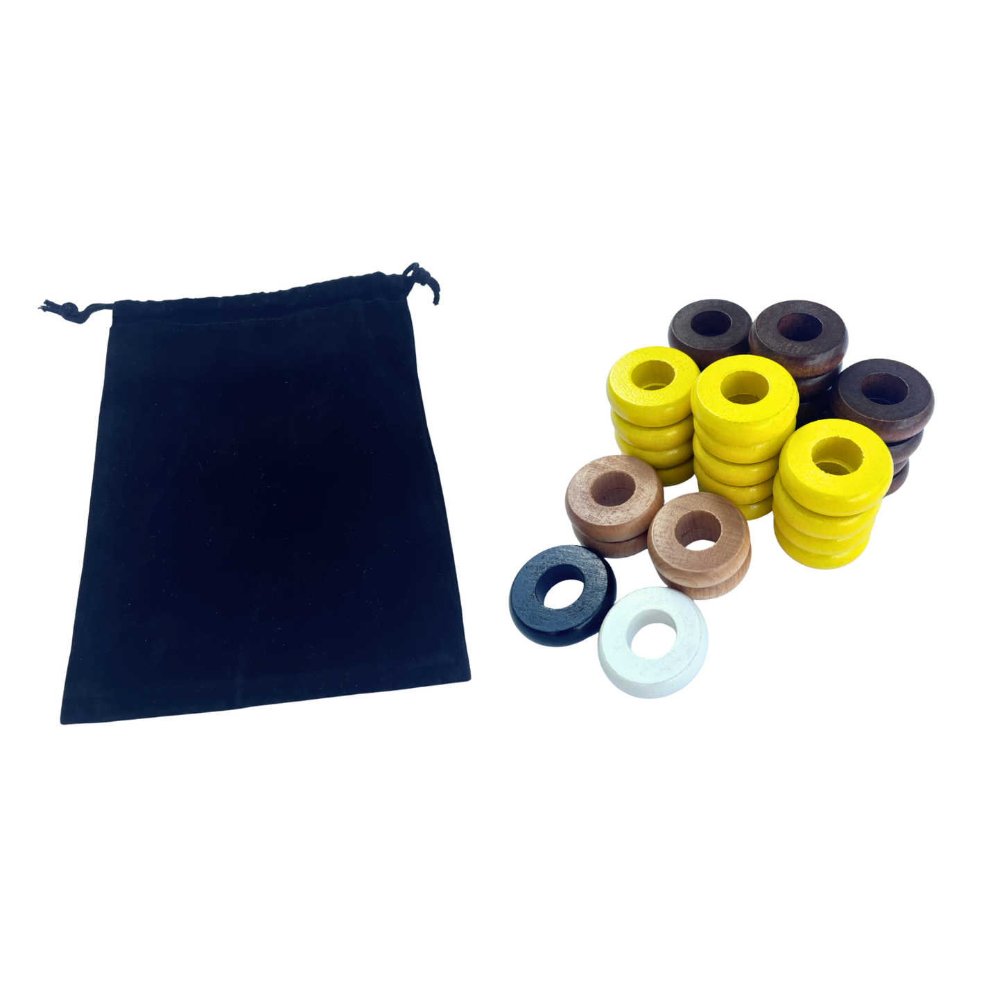 32 Yellow and Walnut Carrom / Pichenotte Rings - (Yellow / Walnut / Natural / Black / White) - Anneaux De Pichenottes - Game Accessories / Accessoires De Jeu - Carrom Canada