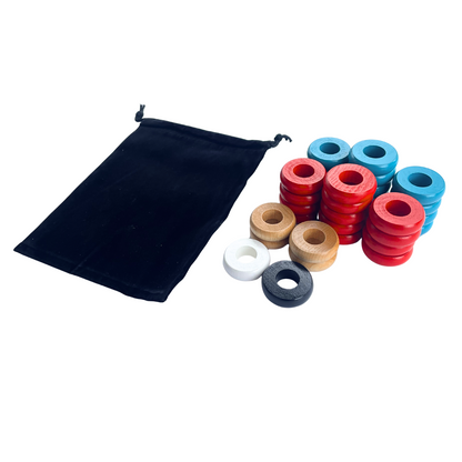 32 Red and Light Blue Carrom / Pichenotte Rings - (Red / Light Blue / Natural / Black / White) - Anneaux De Pichenottes - Game Accessories / Accessoires De Jeu - Carrom Canada
