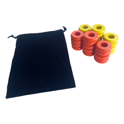 32 Orange and Yellow Carrom / Pichenotte Rings - (Orange / Yellow / Natural / Black / White) - Anneaux De Pichenottes - Game Accessories / Accessoires De Jeu - Carrom Canada