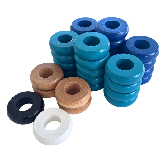32 Blue and Light Blue Carrom / Pichenotte Rings - (Blue / Light Blue / Natural / Black / White) - Anneaux De Pichenottes - Game Accessories / Accessoires De Jeu - Carrom Canada