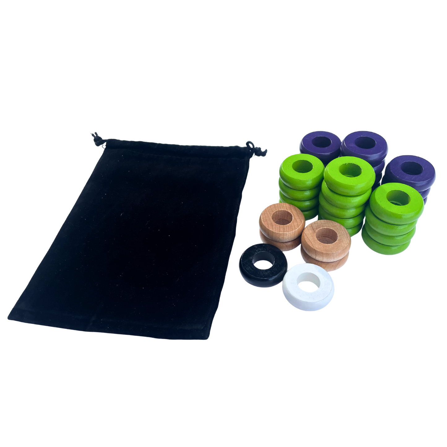 32 Purple and Lime Green Carrom / Pichenotte Rings - (Purple / Lime Green / Natural / Black / White) - Anneaux De Pichenottes - Game Accessories / Accessoires De Jeu - Carrom Canada