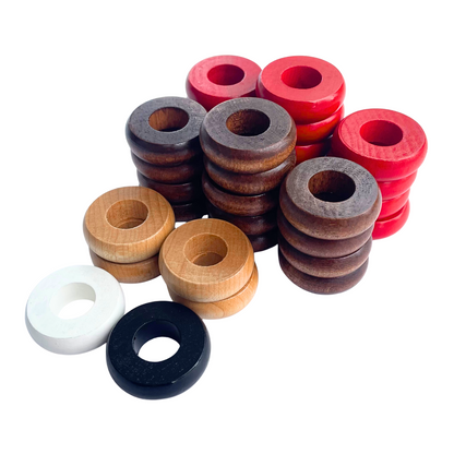 32 Red and Walnut Carrom / Pichenotte Rings - (Red / Walnut / Natural / Black / White) - Anneaux De Pichenottes - Game Accessories / Accessoires De Jeu - Carrom Canada