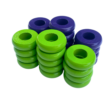32 Purple and Lime Green Carrom / Pichenotte Rings - (Purple / Lime Green / Natural / Black / White) - Anneaux De Pichenottes - Game Accessories / Accessoires De Jeu - Carrom Canada